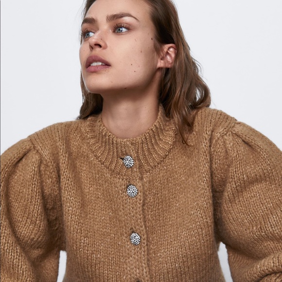 Zara Sweaters - NWT Zara Camel Jewel button up sweater Sz M